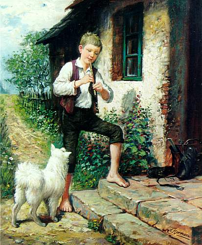 Kunstmaler Conrad Herrmann: Junge mit Fl&ouml;te